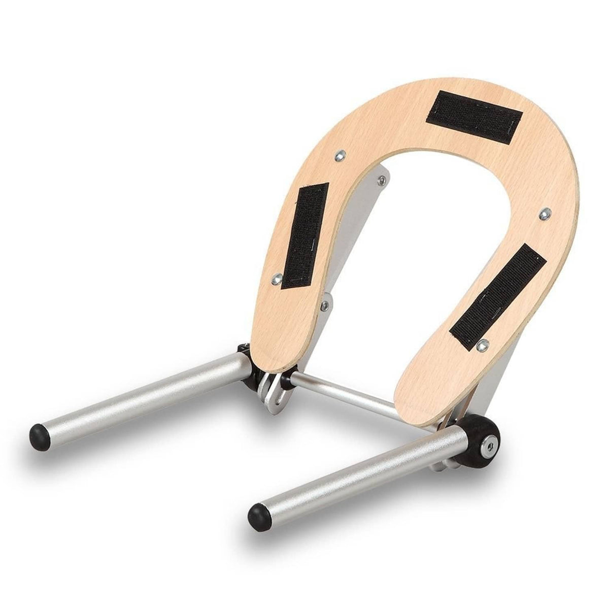 Adjustable face support with light wood headrest, black straps, and two aluminum legs