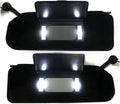 Pair of black sun visors with bright LED light panels, open for visibility