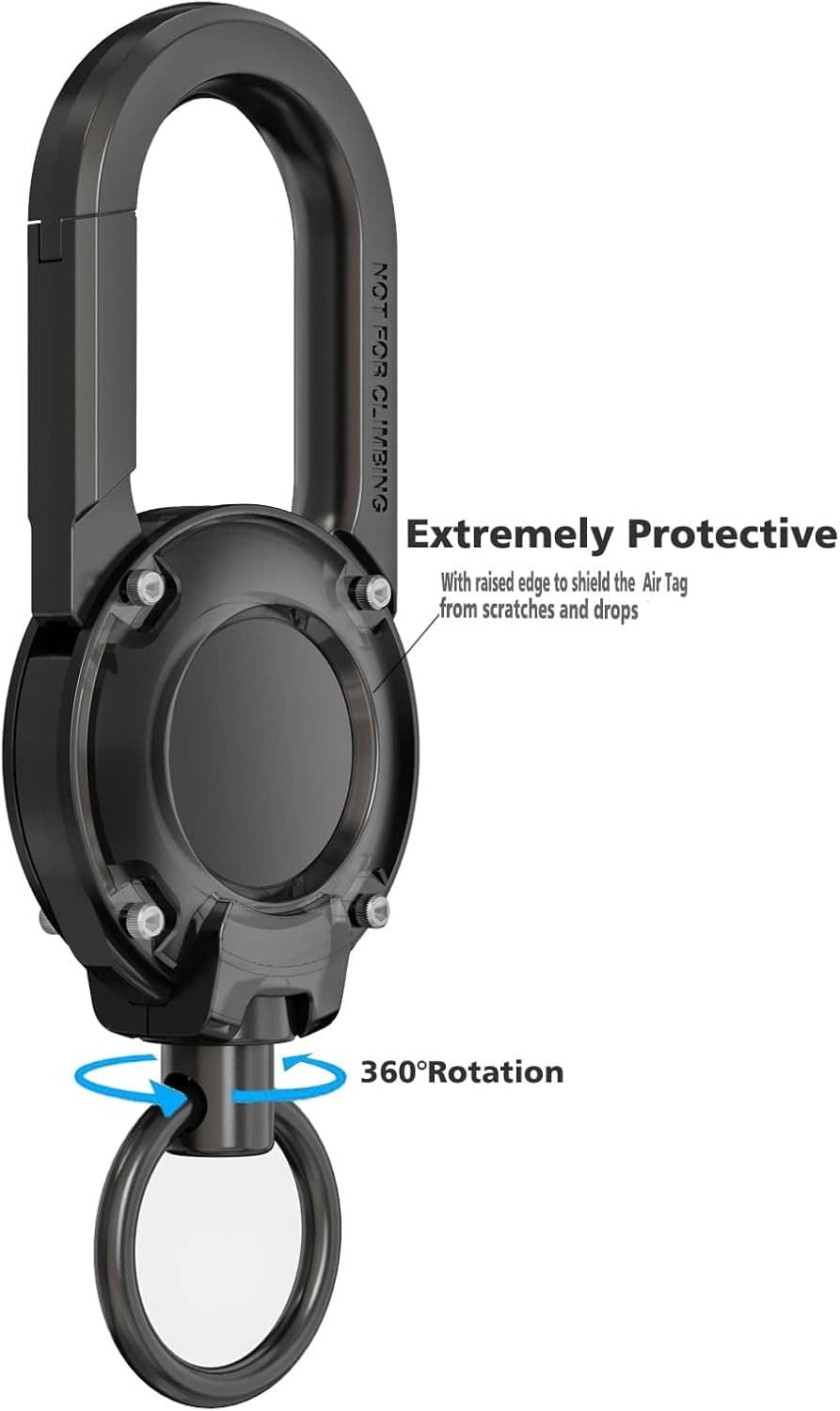 Black protective carabiner keychain with 360° rotating key ring
