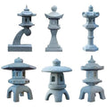 Six-piece miniature stone pagoda lantern set, gray finish