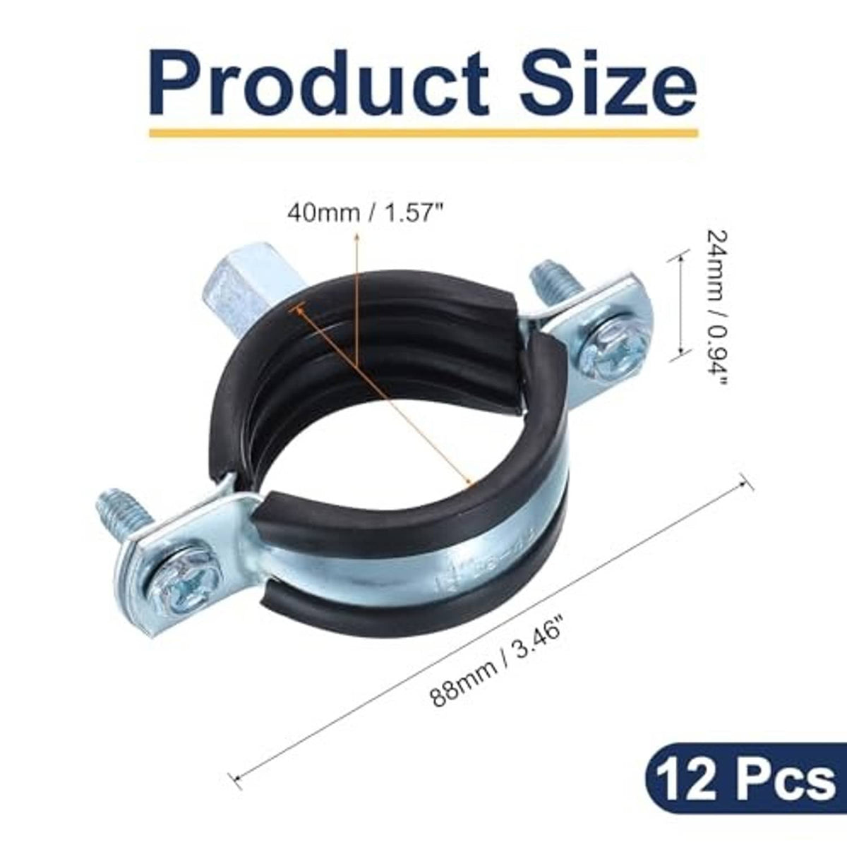 Single black rubber split-ring pipe hanger clamp with zinc bolts, 40 mm size