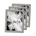 Set of three 8x10 grey woodgrain wooden picture frames with clear front