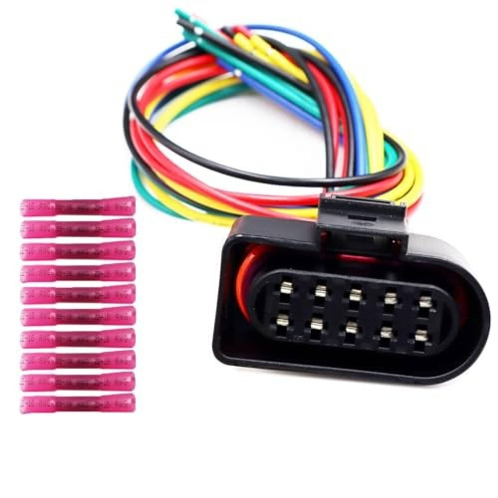 LIZAPUS 10-pin front headlight connector, black housing with multicolor wire bundle