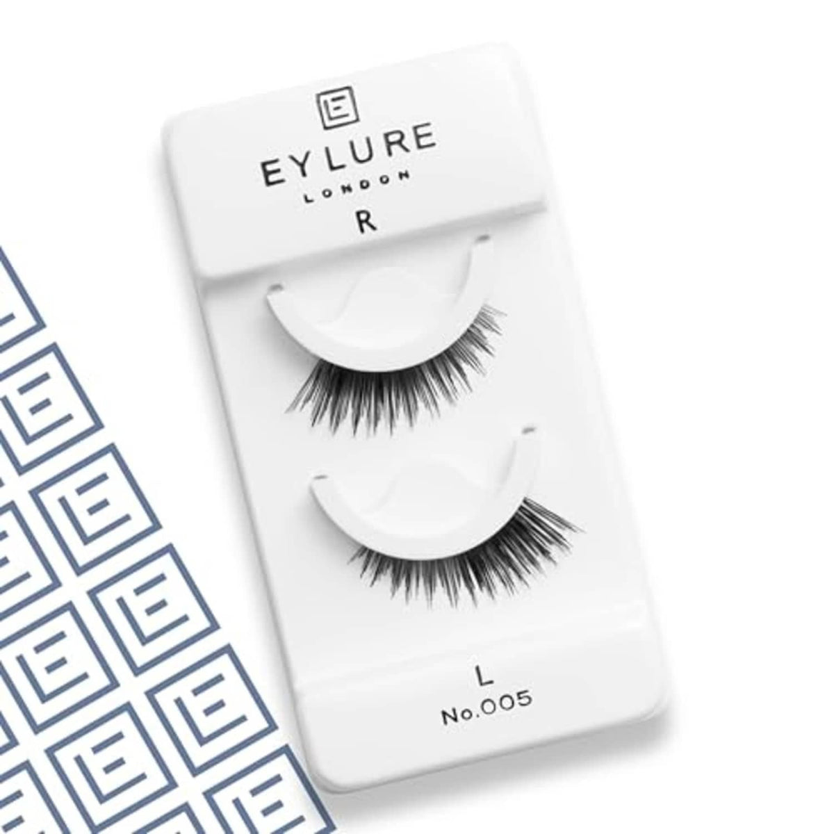 Eylure pre-glued false eyelashes pack, L size, No. 005, 3/4 length, two lash styles