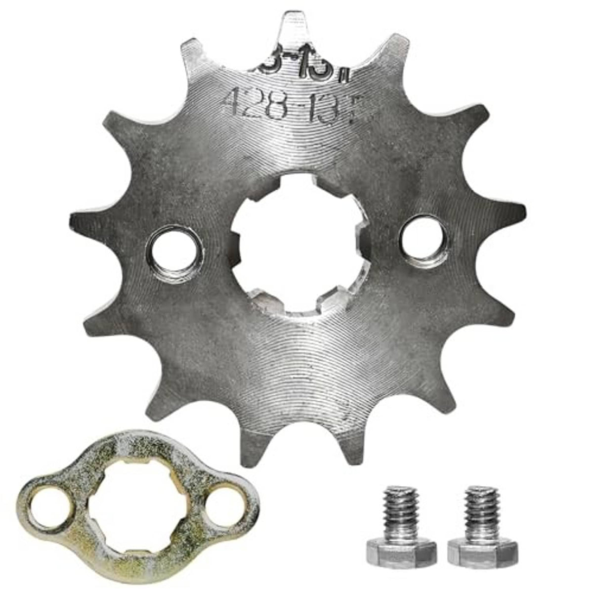 Front engine sprocket kit: gray sprocket gear with mounting ring and two screws