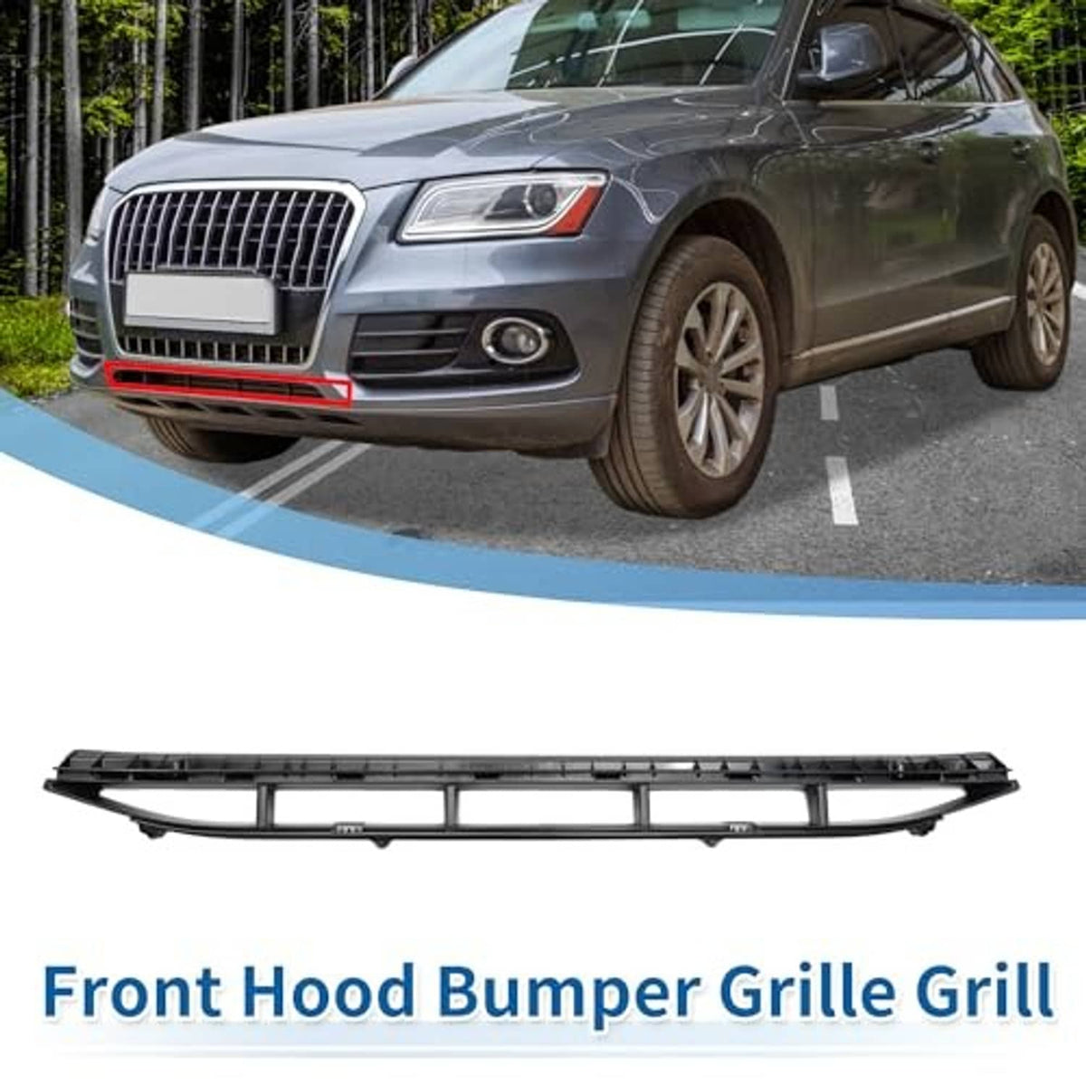 Front hood bumper grille grill insert, black with mesh-style center openings