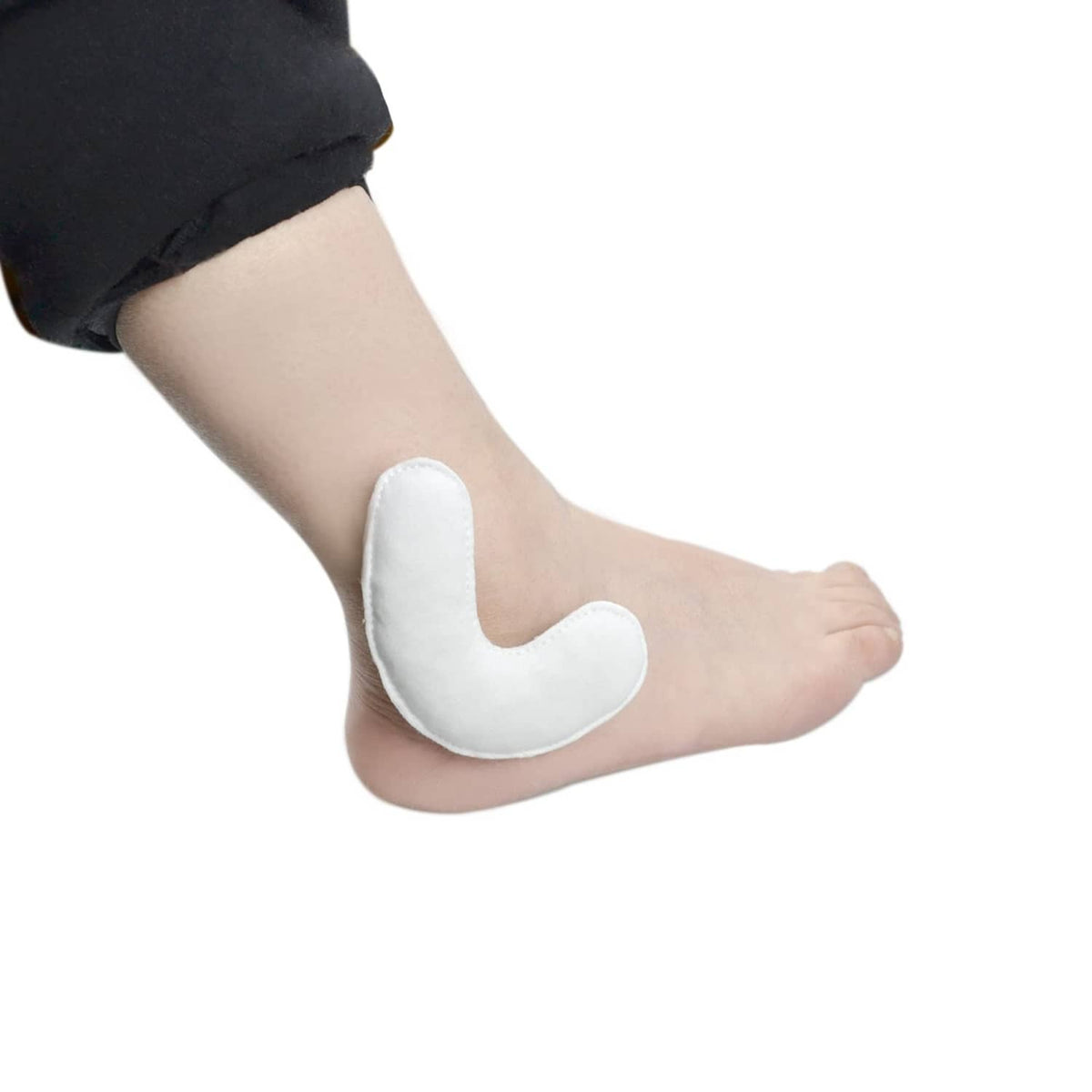 White ankle pressure pad worn around the ankle for malleolar protection