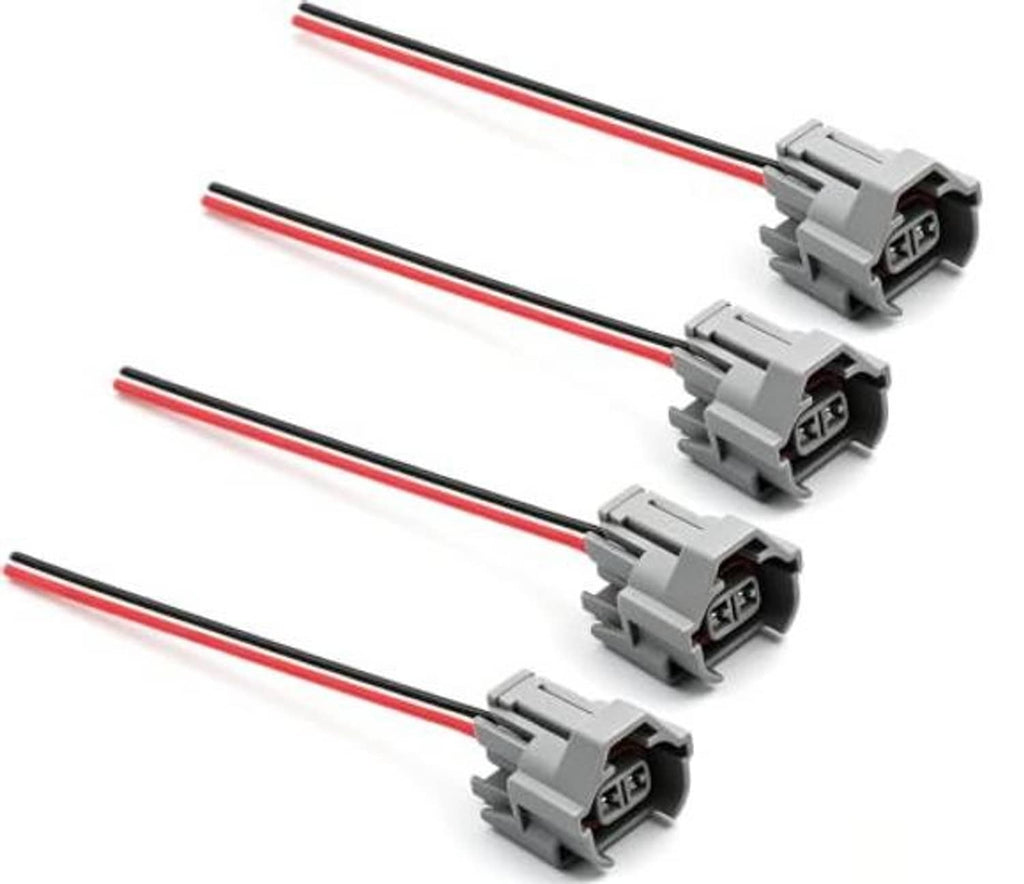 Fuel injector connector set of 4 gray plug housings with red and black wire leads