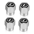 Silver hex tire valve stem caps with Lexus logo, set of four