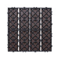 Dark brown interlocking deck tiles with diamond pattern underside connectors, 12x12 in