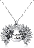 Sterling silver sunflower locket pendant necklace, engraved "You Are My Sunshine"