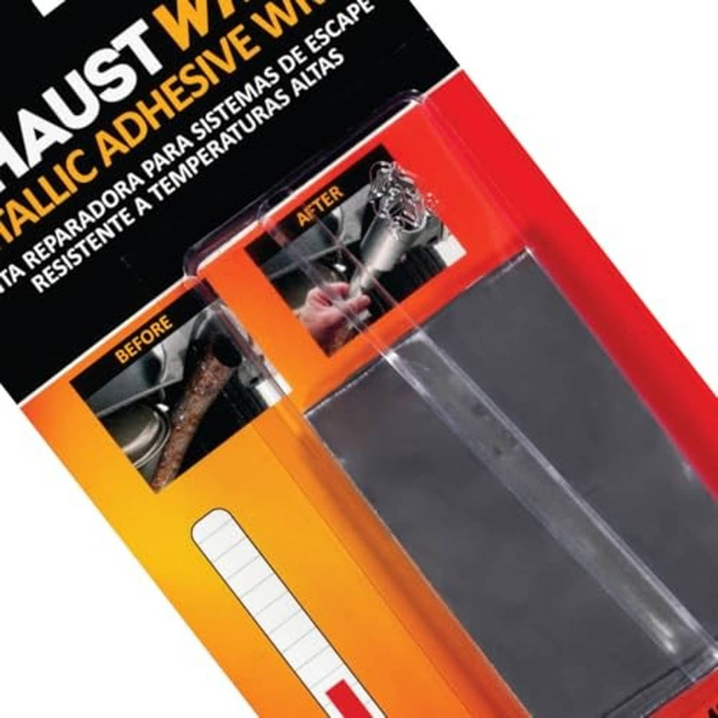 Versachem Exhaust Wrap metallic adhesive wrap sheet shown in clear window package