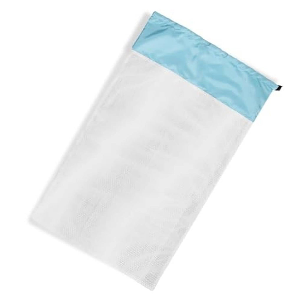 Mesh debris bag replacement with blue header strip, white pouch and small black tabs