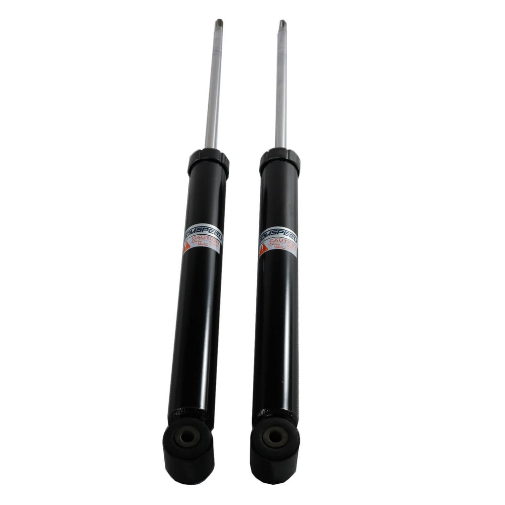 Black shocks with silver top shafts and circular bushings, no hardware shown