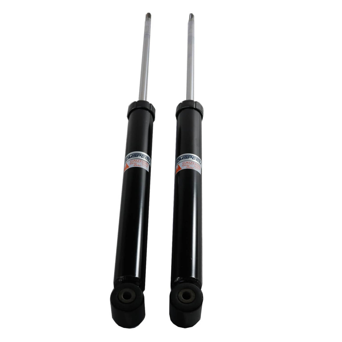 Black shocks with silver top shafts and circular bushings, no hardware shown