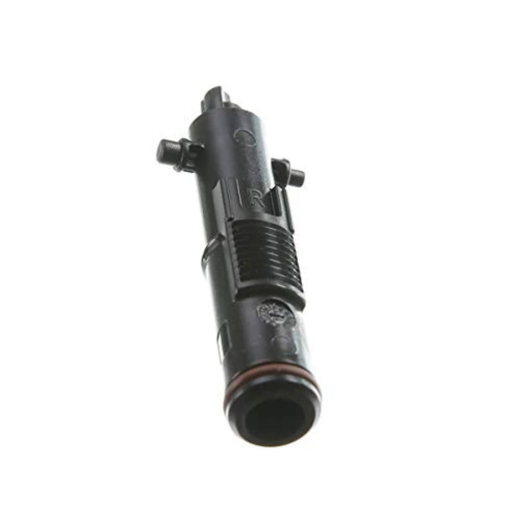 Headlight washer nozzle assembly, black plastic with threaded section and round nozzle