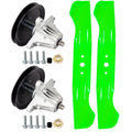 Lawn mower deck spindle blade rebuild kit with 2 spindles, green blades, bolts & nuts
