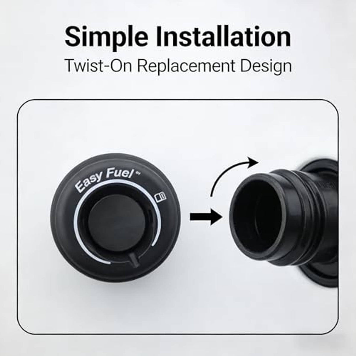Twist-on fuel tank cap with black knob and rubbery spout, round fill opening