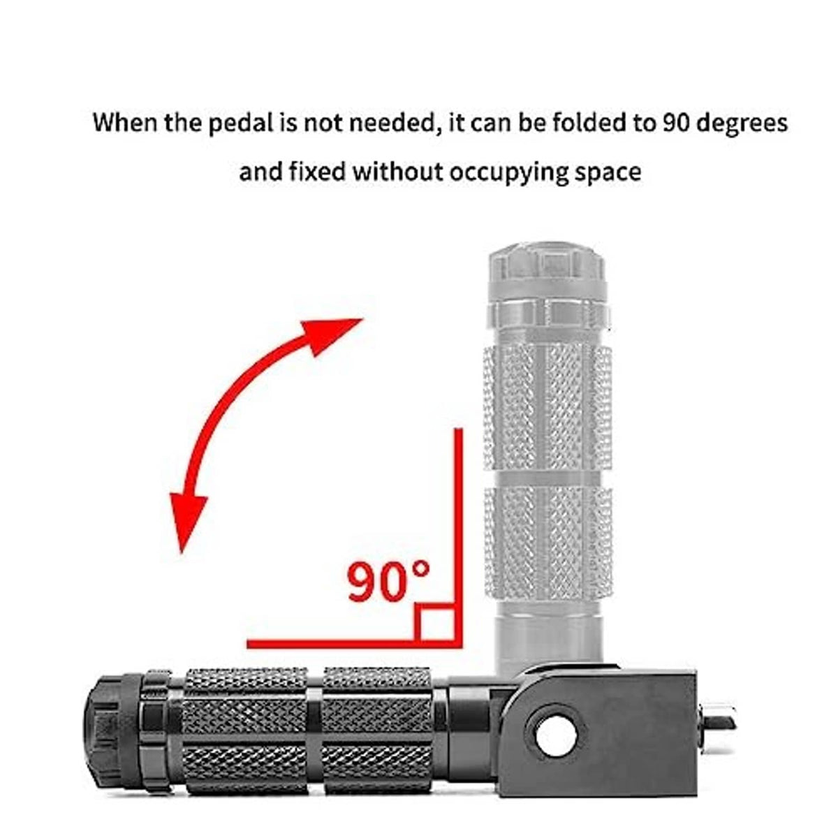 Foldable foot peg design shown with 90-degree angle and textured grip