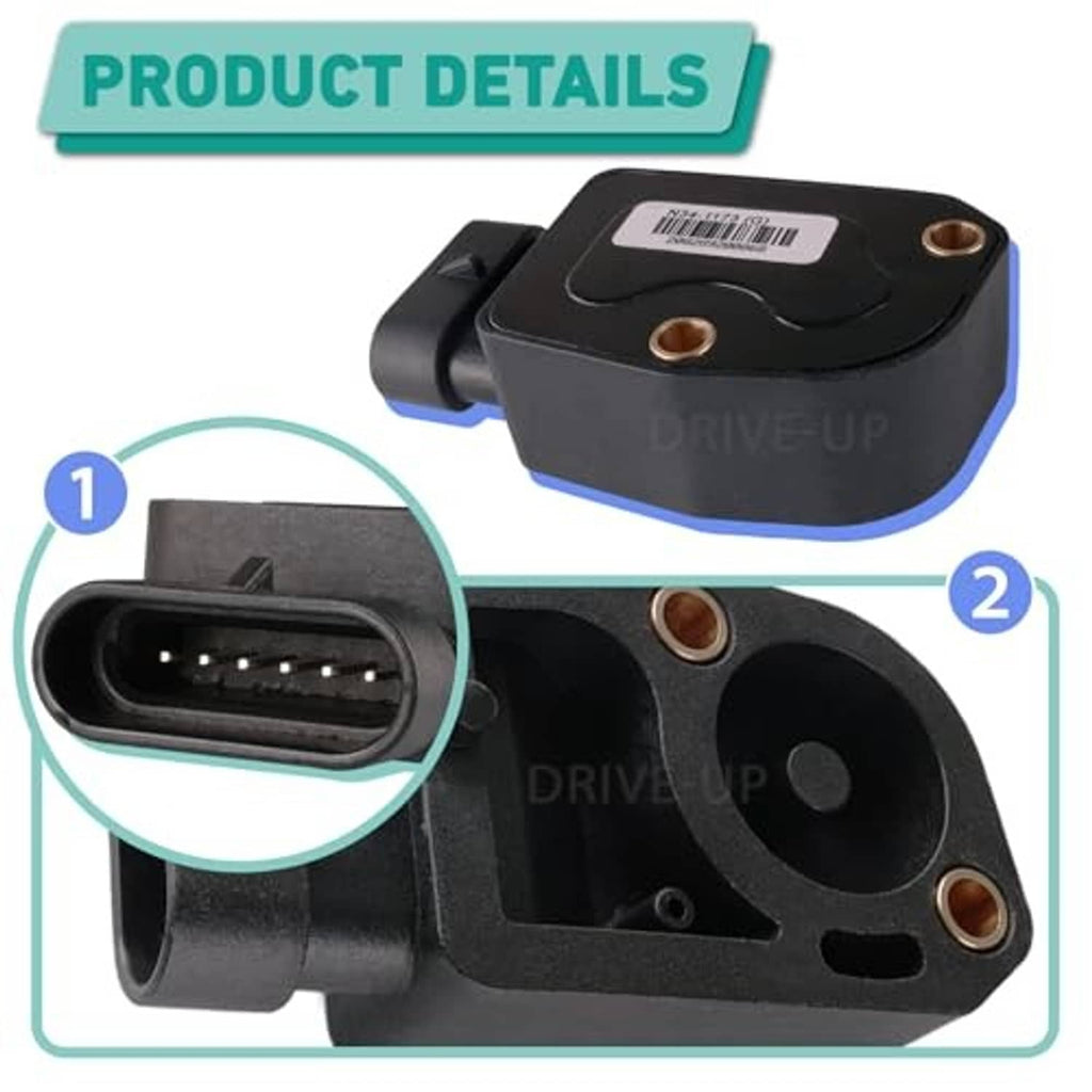 Throttle sensor with front connector port opening and two copper-brown terminals