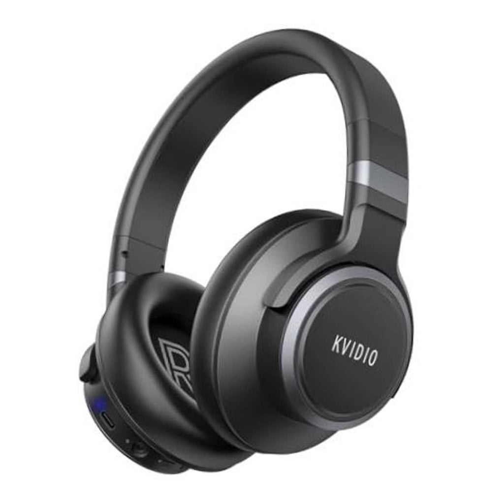 Black over-ear headphones, front 3/4 view with cushioned ear cups