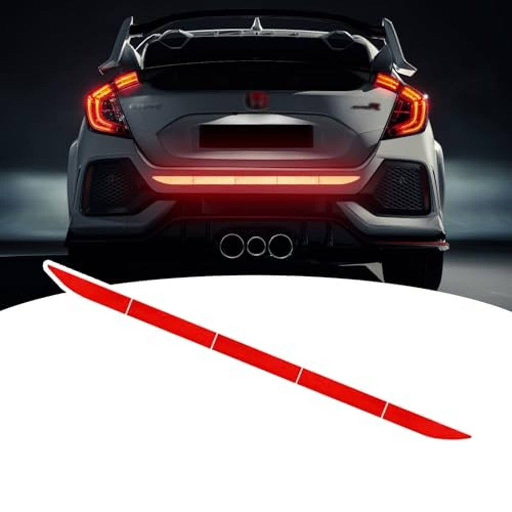 Red reflective bumper guard sticker strip, long diagonal shape with segmented sections