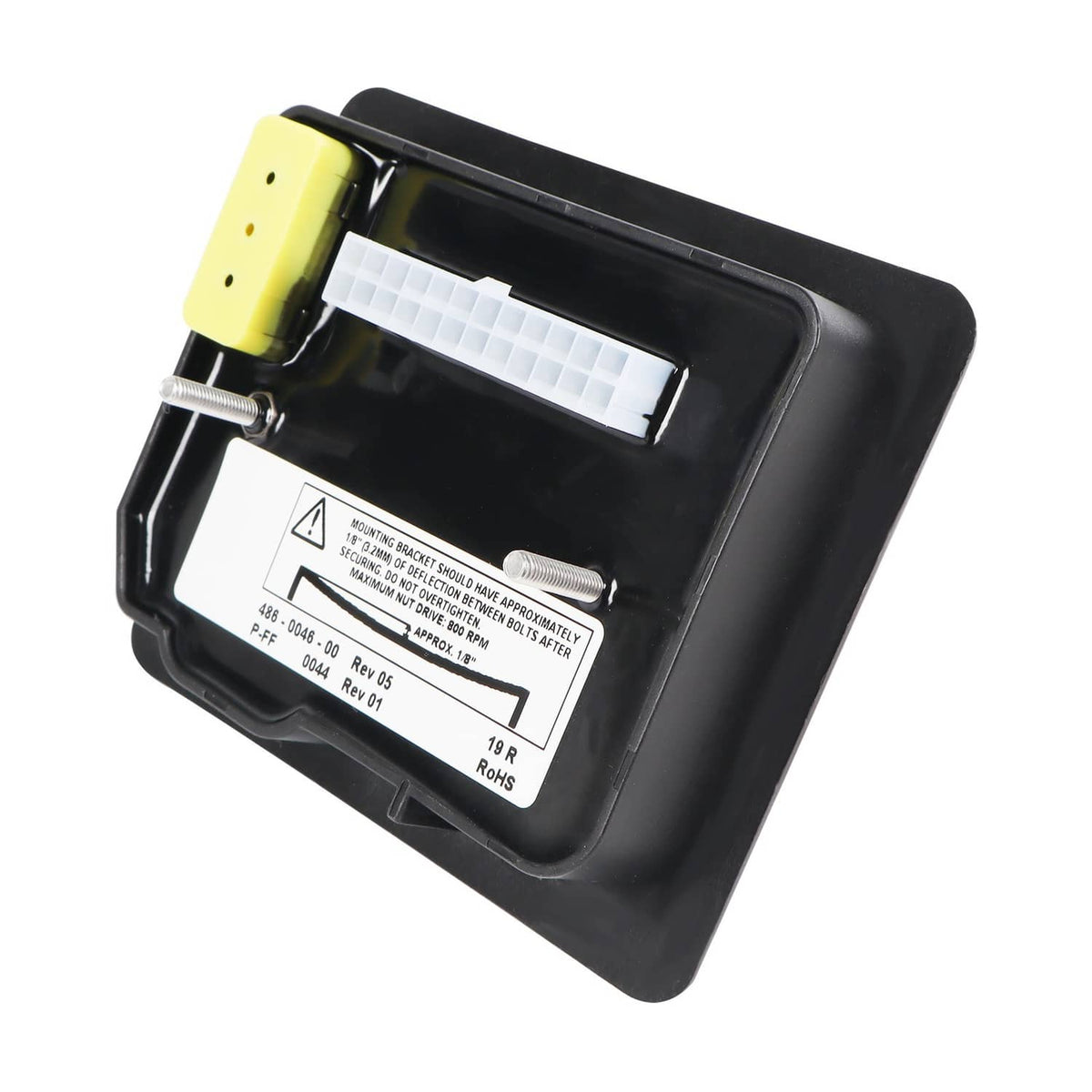 Mower control panel keypad back cover with wiring connector and yellow mounting tab