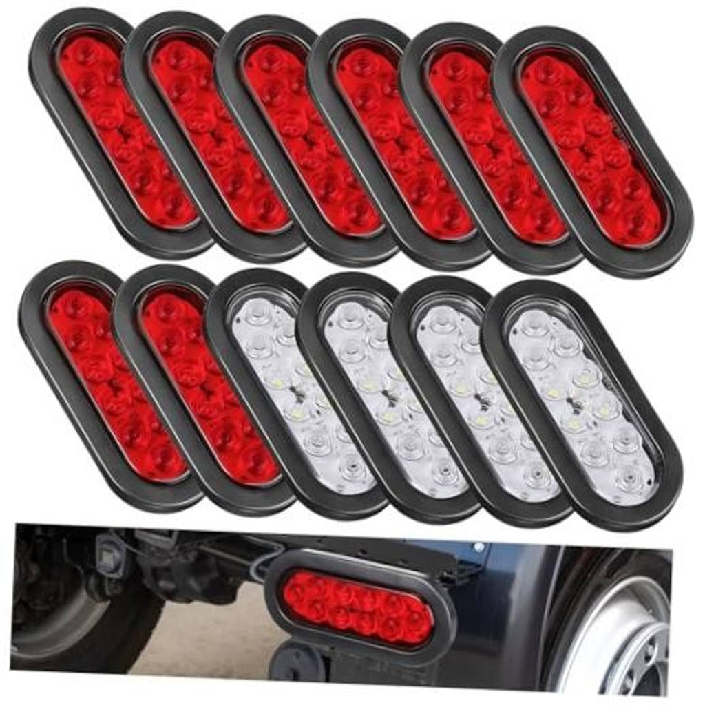 Set of oval LED trailer lights with red and clear lenses, black housings