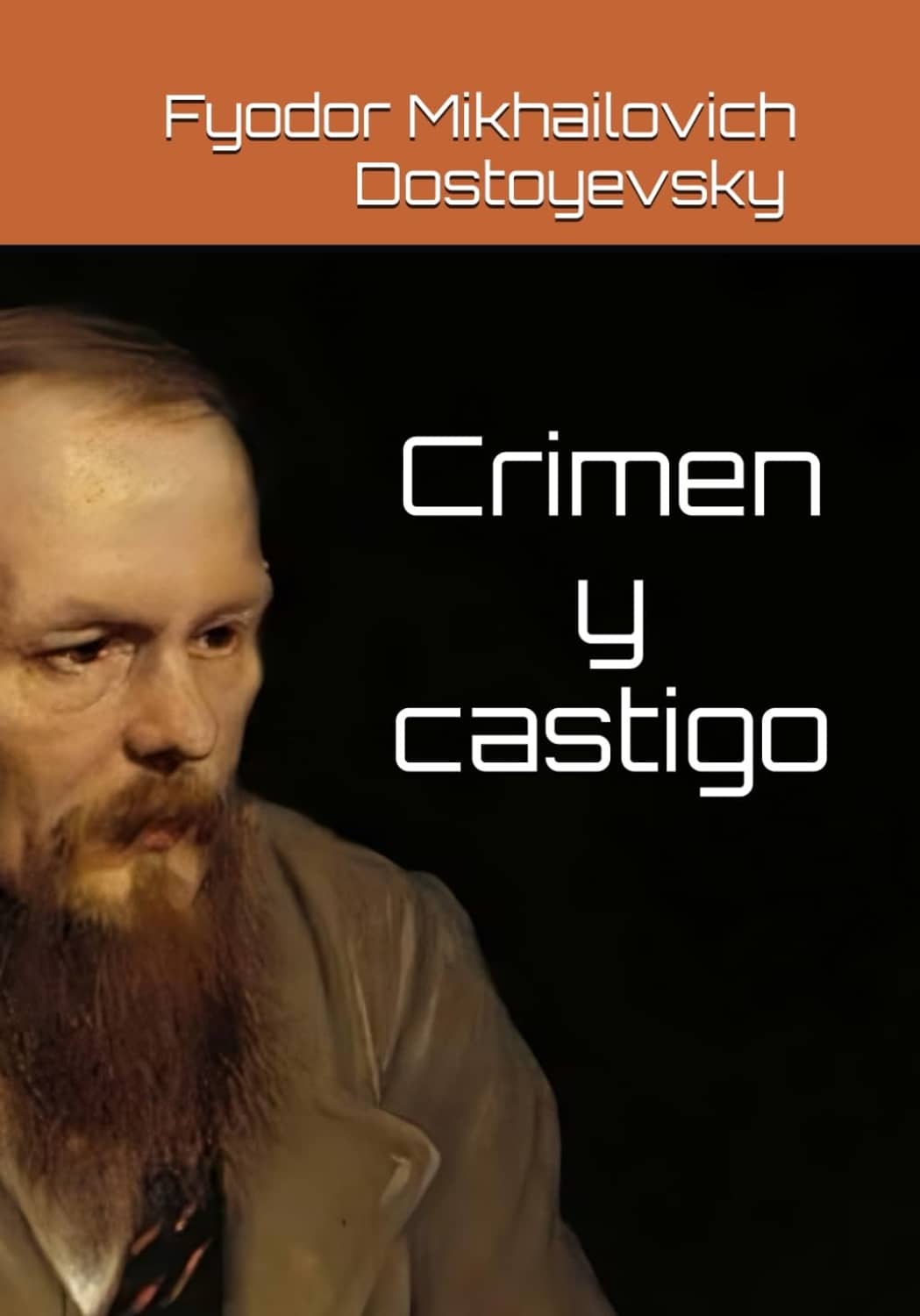 Crime and Punishment Spanish edition book cover with portrait and large title text