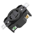 Locking NEMA receptacle, dark gray body with brass contact insert and mounting ears