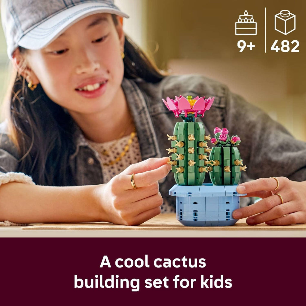 LEGO Botanicals cactus building set with two green cacti and pink flower tops
