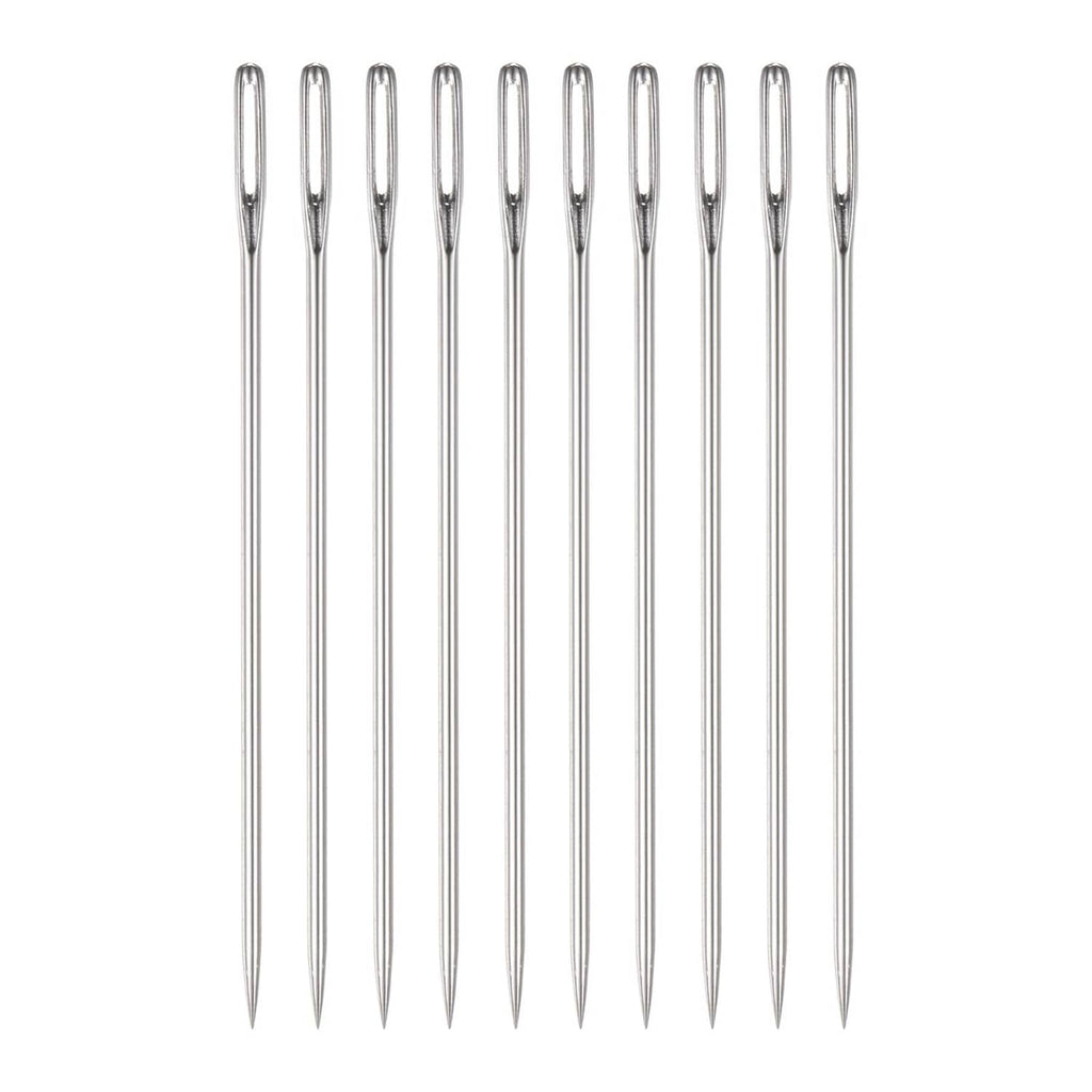 Set of 10 silver upholstery needles with sharp pointed ends