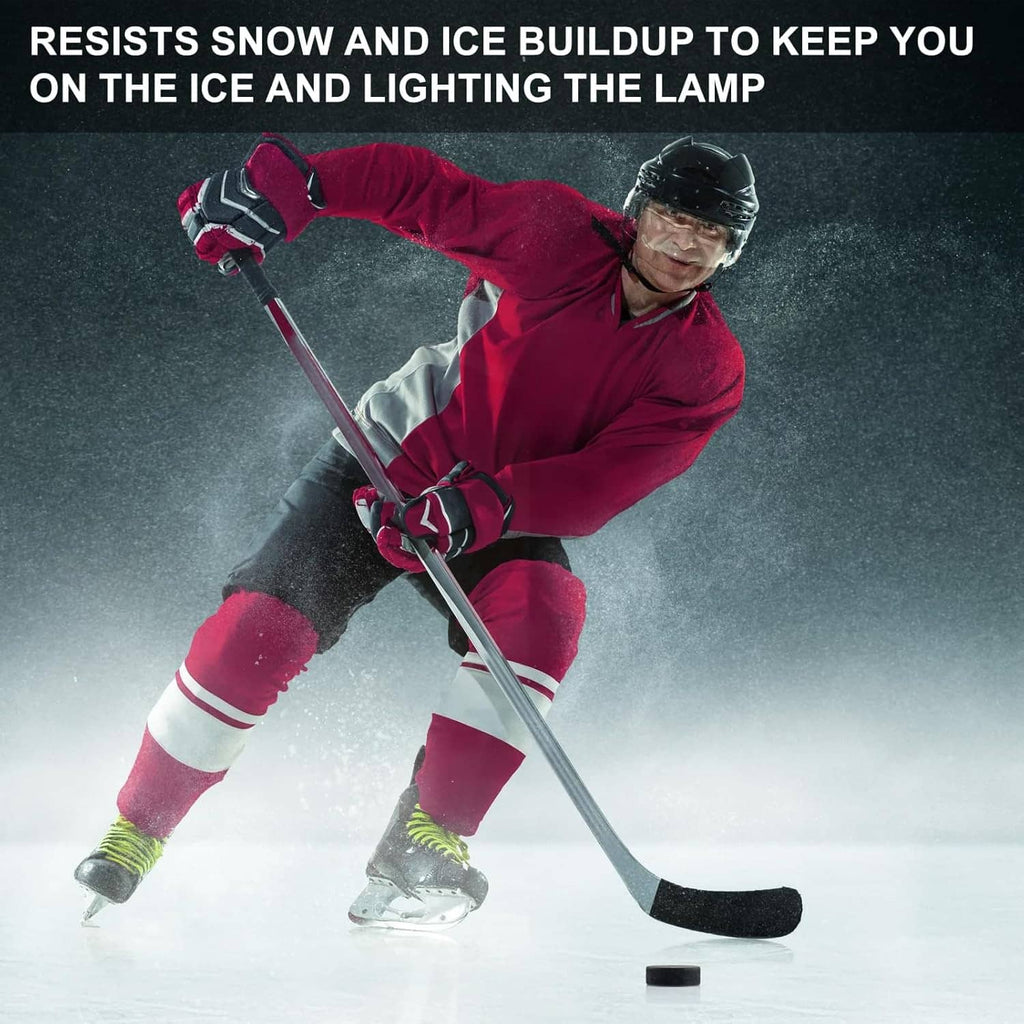 Hockey player using black tape on the blade, securing stick in icy conditions