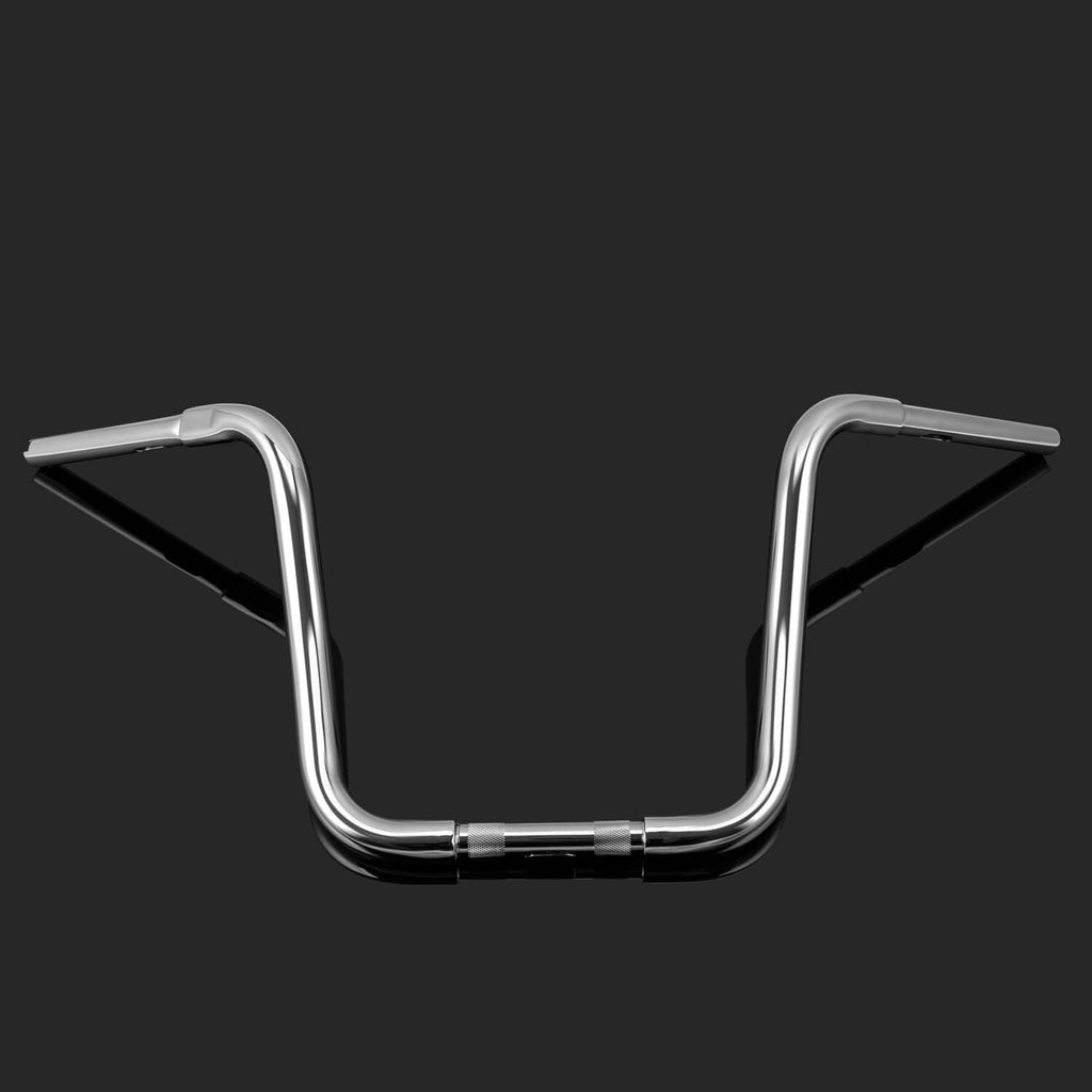 Chrome ape hanger handlebar front view with center clamp