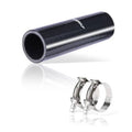 Black silicone coupler hose with stainless T-bolt clamps, straight connector.