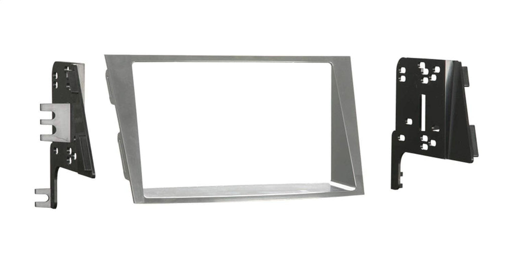 Silver double-din dash kit bezel with mounting brackets and frame