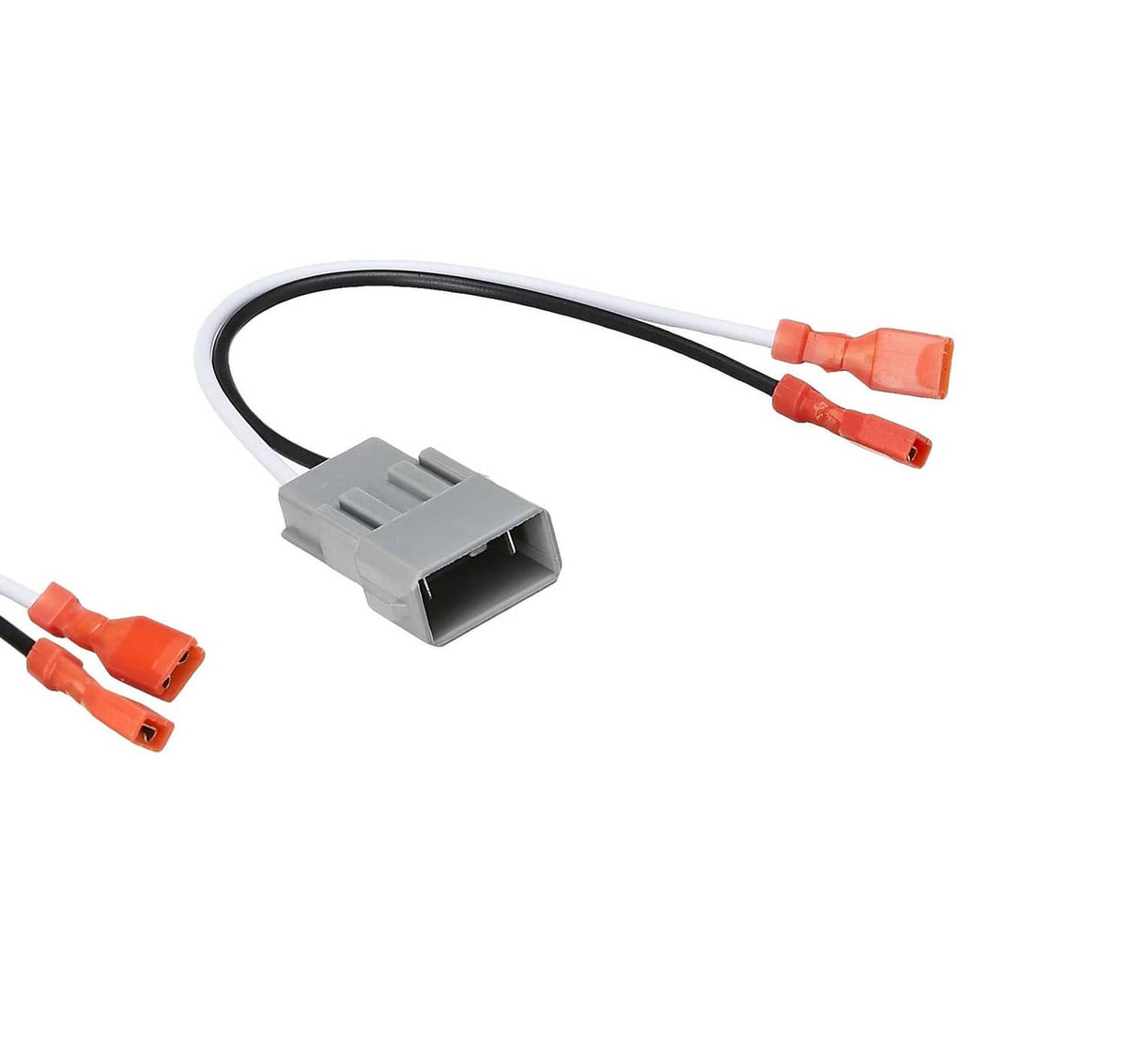 Gray wiring harness adapter cable with orange male connectors and longer lead