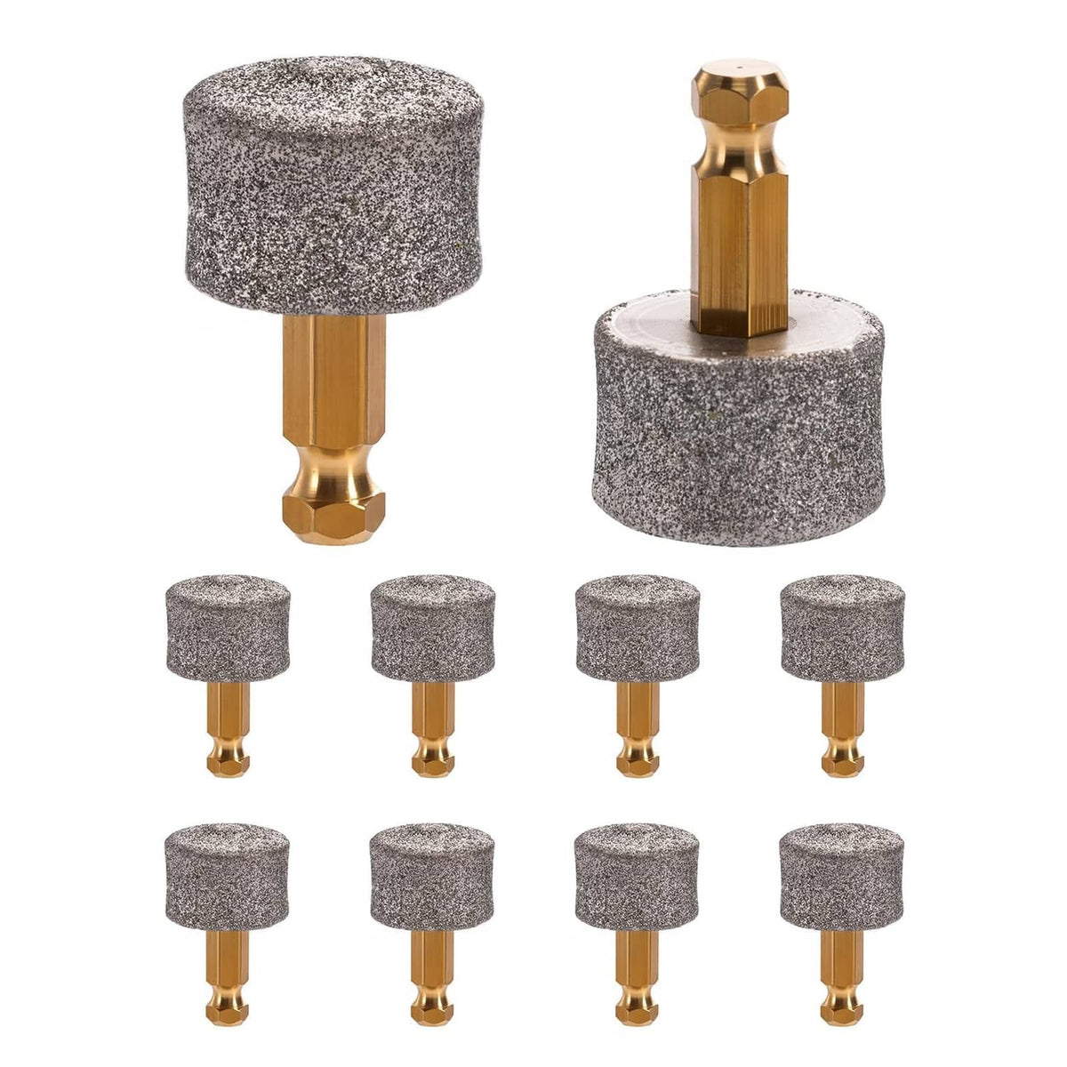 Diamond nail grinder head set with gold stems and gray tips (10-pack)