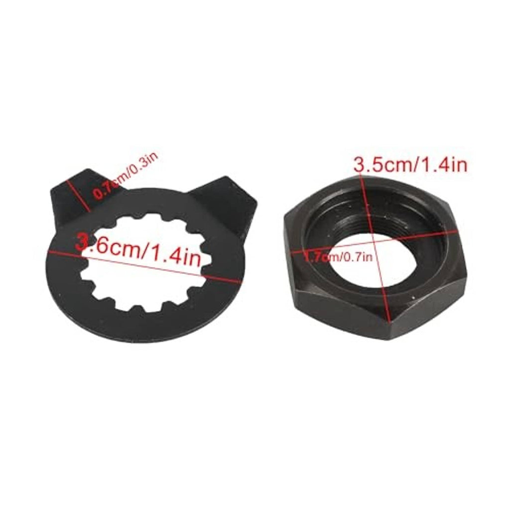 Front sprocket lock nut and toothed bolt washer with visible dimensions