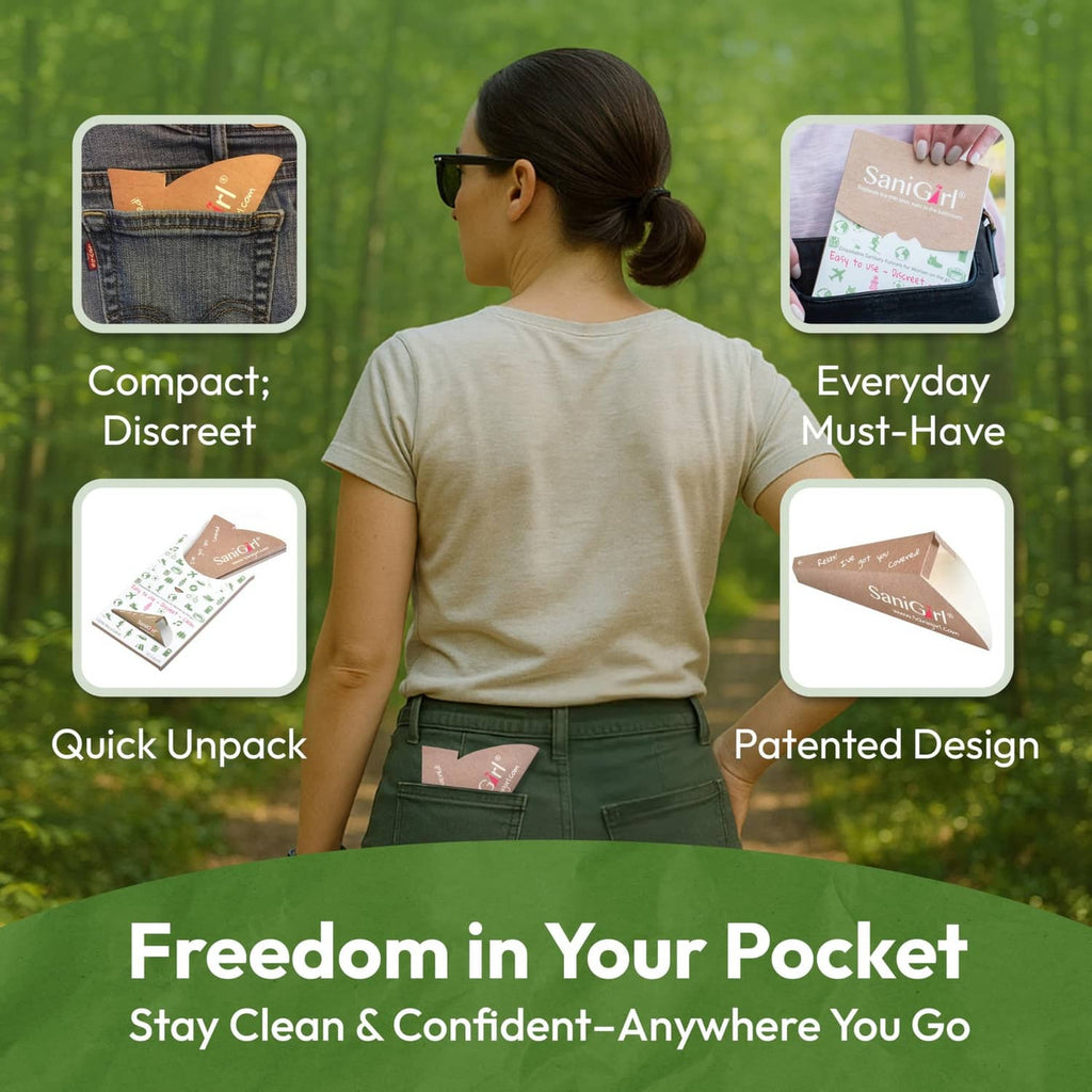 Disposable urine funnel product card featuring compact, discreet design and pocket carry.