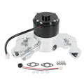 Chrome aluminum electric water pump with black motor housing and wiring pigtail