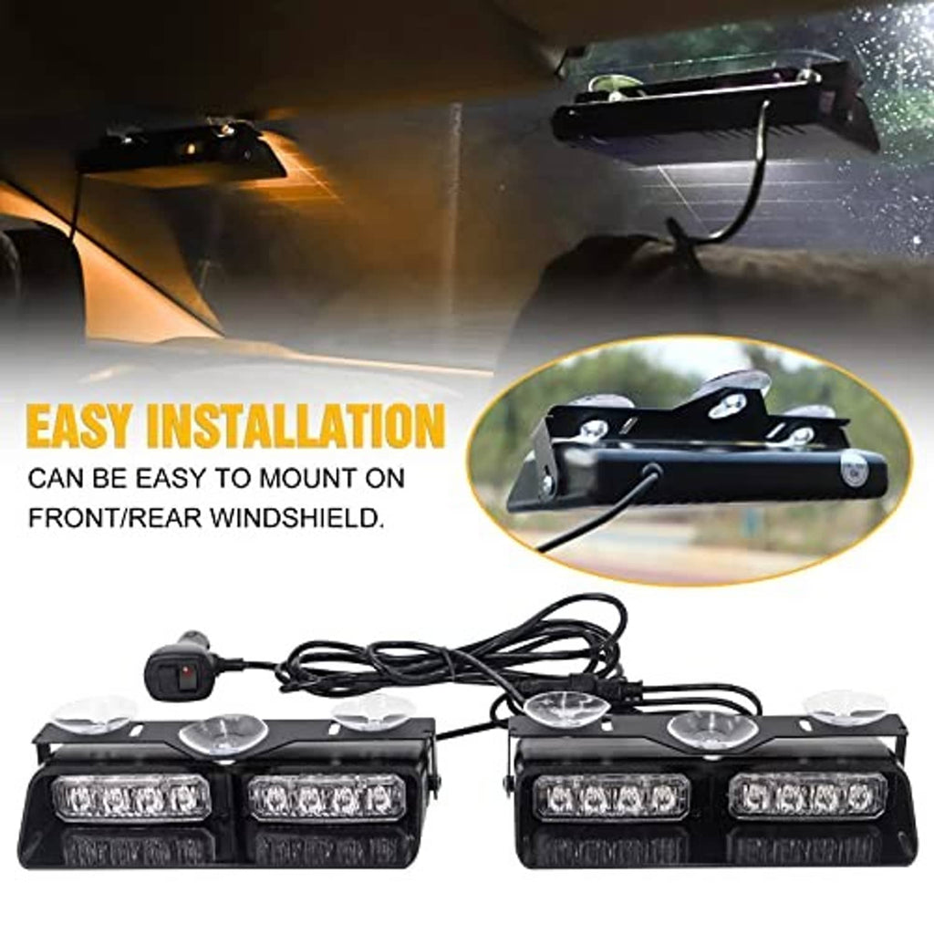 Amber and white dash strobe LED emergency light bars with suction base and power cable
