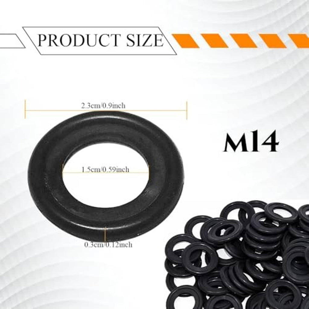 Black rubber M14 oil drain plug crush washer, round sealing ring (10-pack)