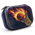 ZIPIT 3D pencil case, blue with black zipper, basketball flame-net graphic.