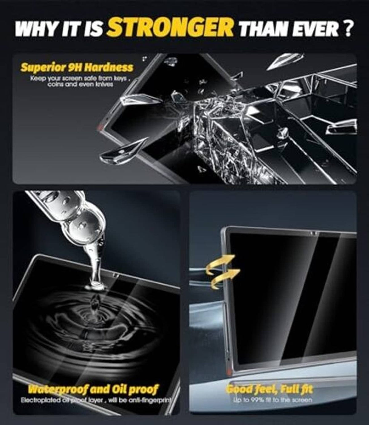 Tempered glass screen protector with 9H hardness, oil and waterproof protection graphics