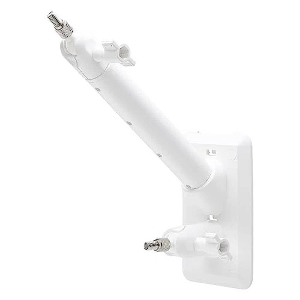 White wall mount bracket with extended arm and two screw-on mounting points