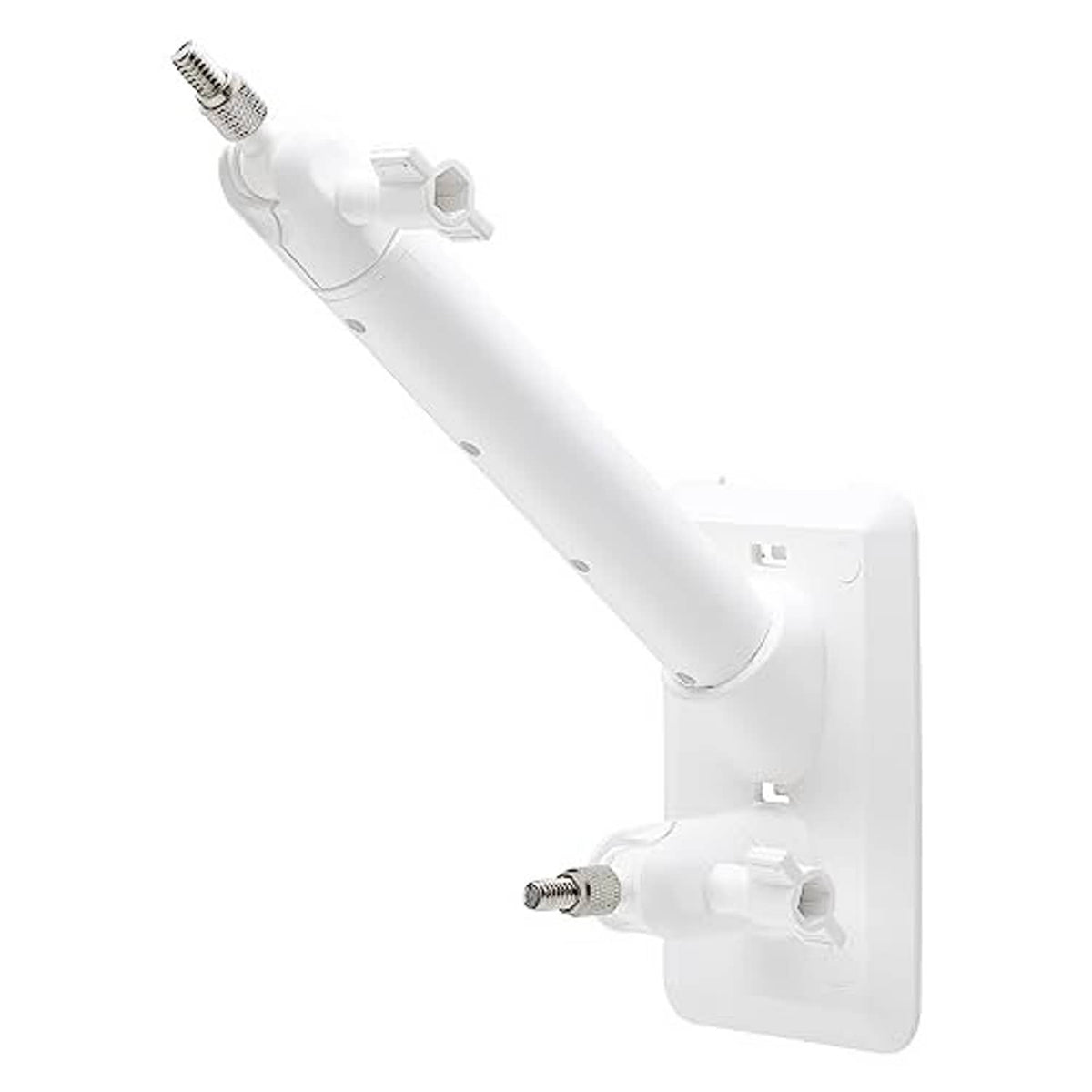 White wall mount bracket with extended arm and two screw-on mounting points