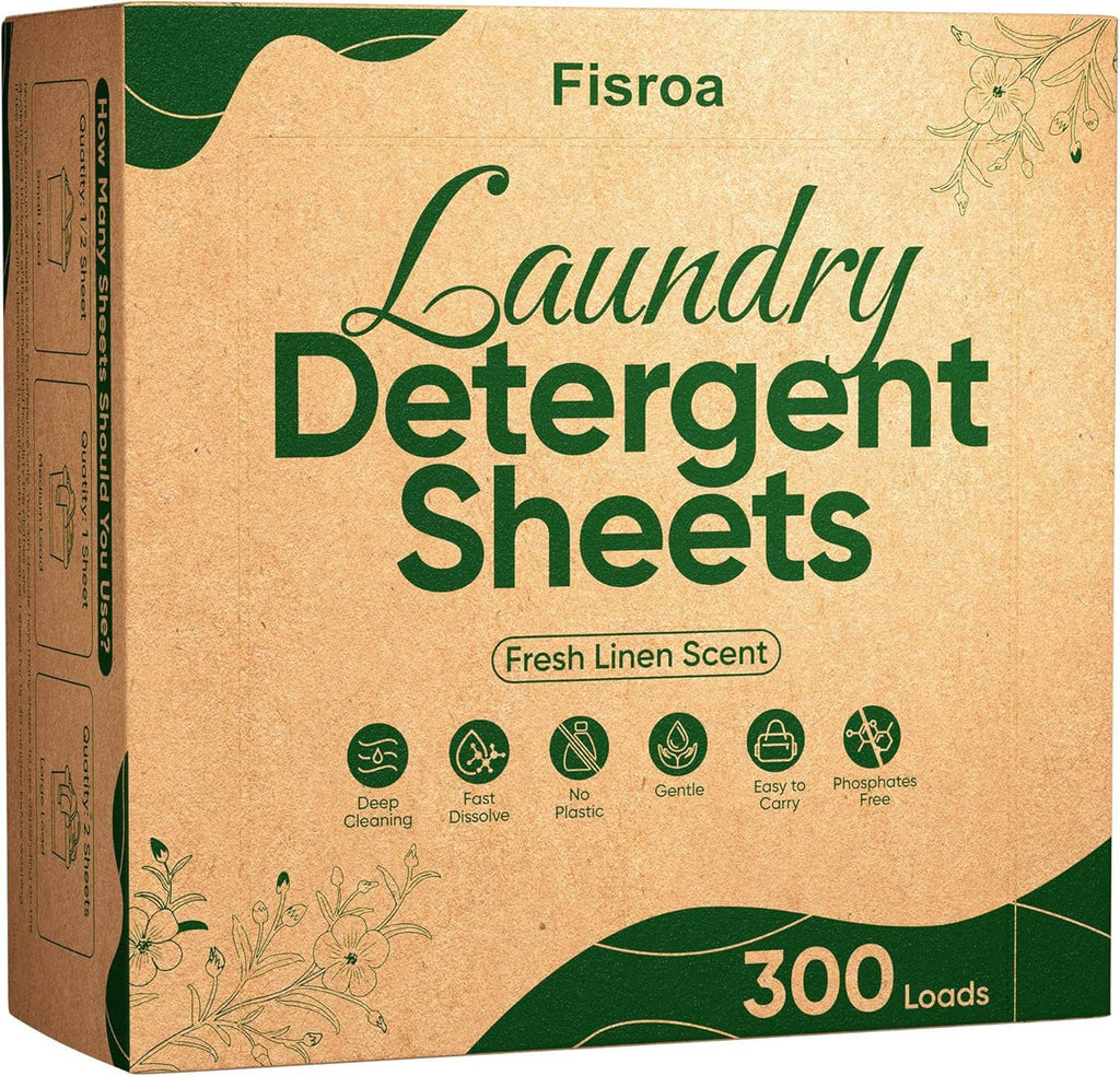 Laundry detergent sheets box, fresh linen scent, 300-load package