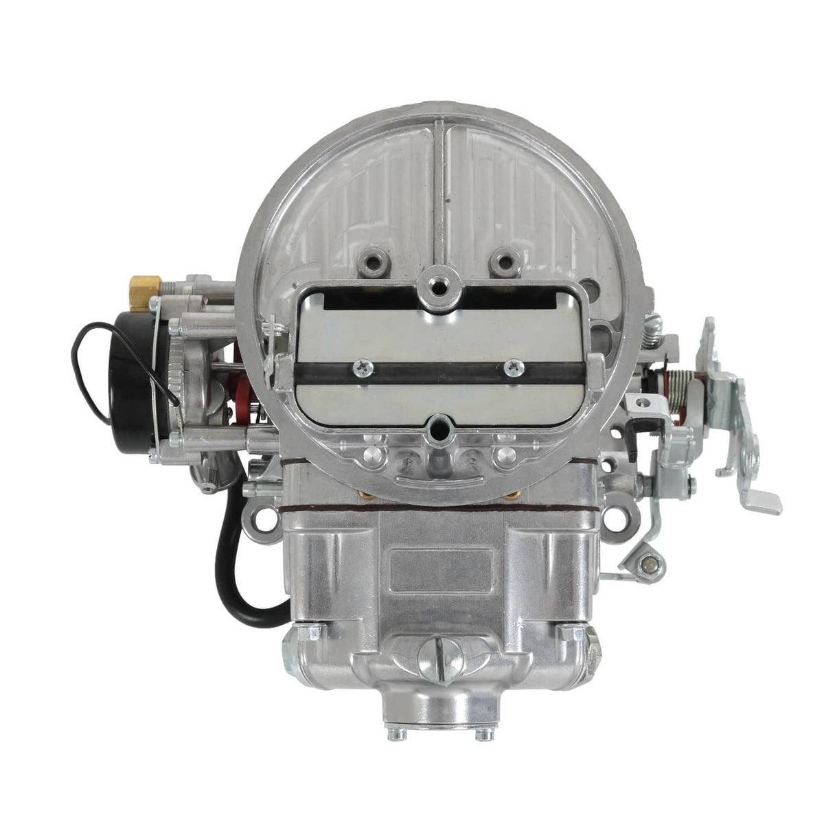 Two-barrel carburetor with electric choke, silver housing, front view