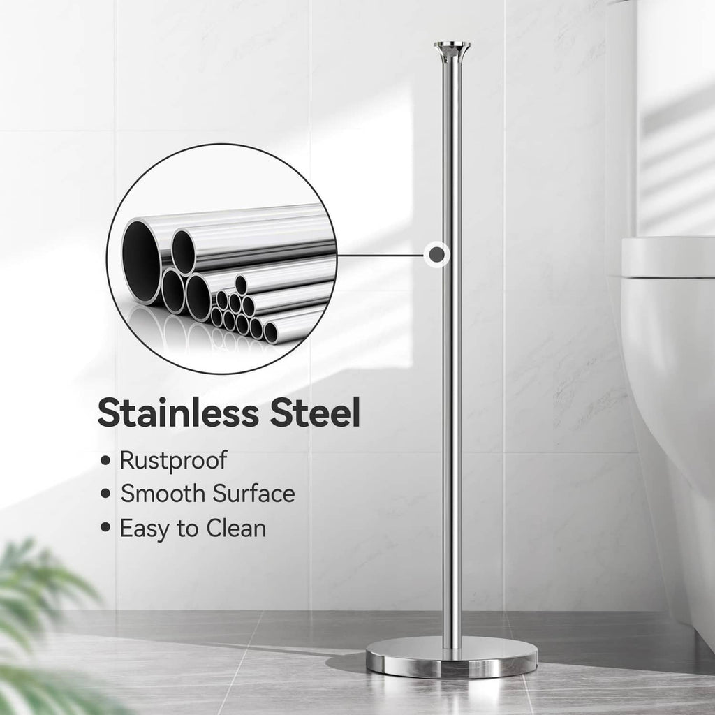 Chrome stainless-steel freestanding toilet paper holder stand with round base